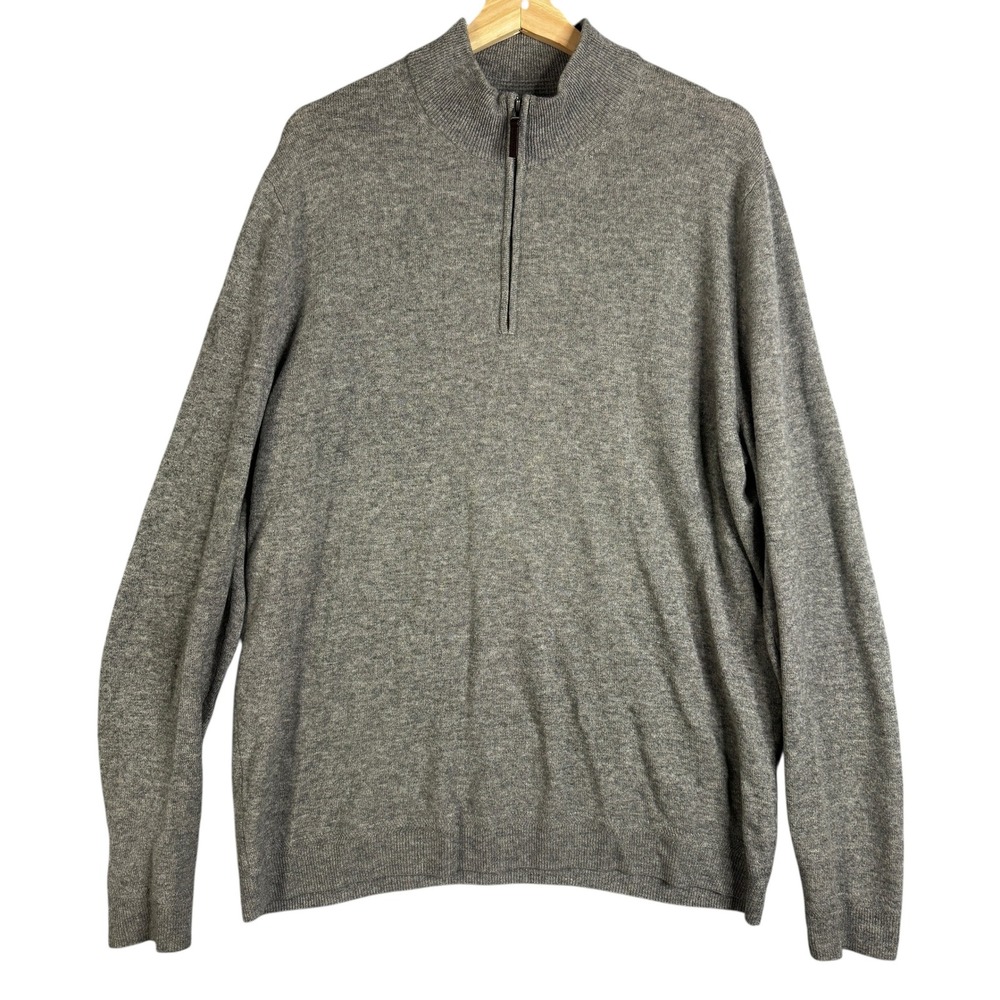 John W. Nordstrom 100% Cashmere 1/4 Zip Sweater Mens XL Tall Gray‎ Elbow Patches